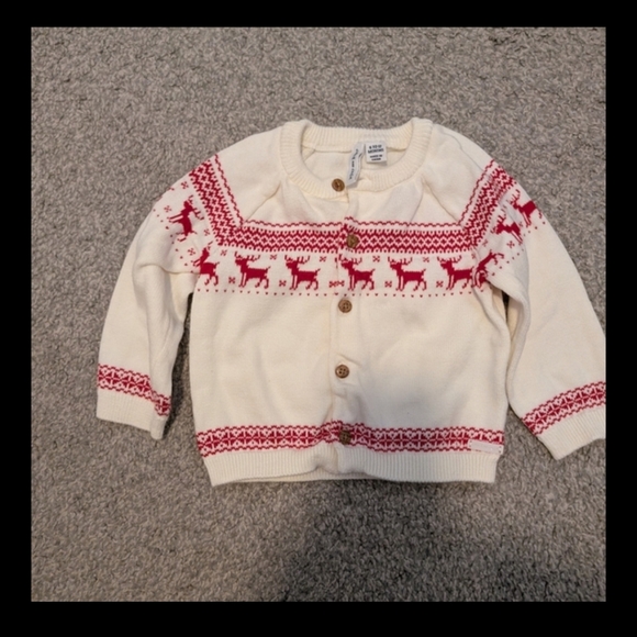 Janie and Jack Cream Cardigan with Red Reindeer - Picture 6 of 6